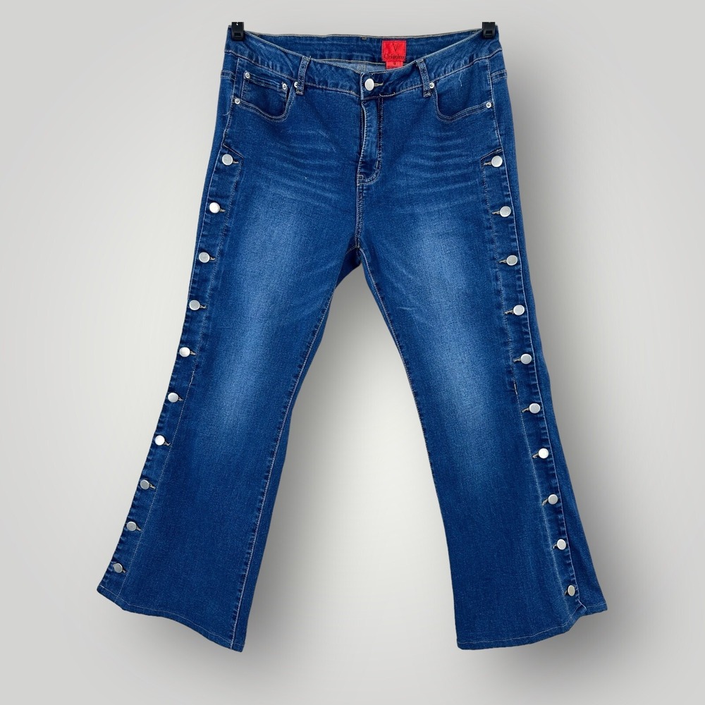 V Cristina Jeans Size 14 Flare Buttons‎ Down Legs From Hip to Hem Super Stretchy